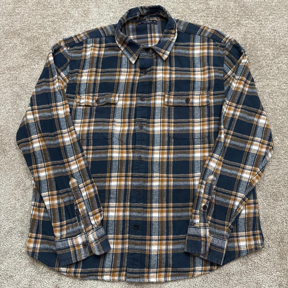 Lucky Brand Navy Yellow Plaid Flannel Button Up Shirt 2X Soft Casual Wear